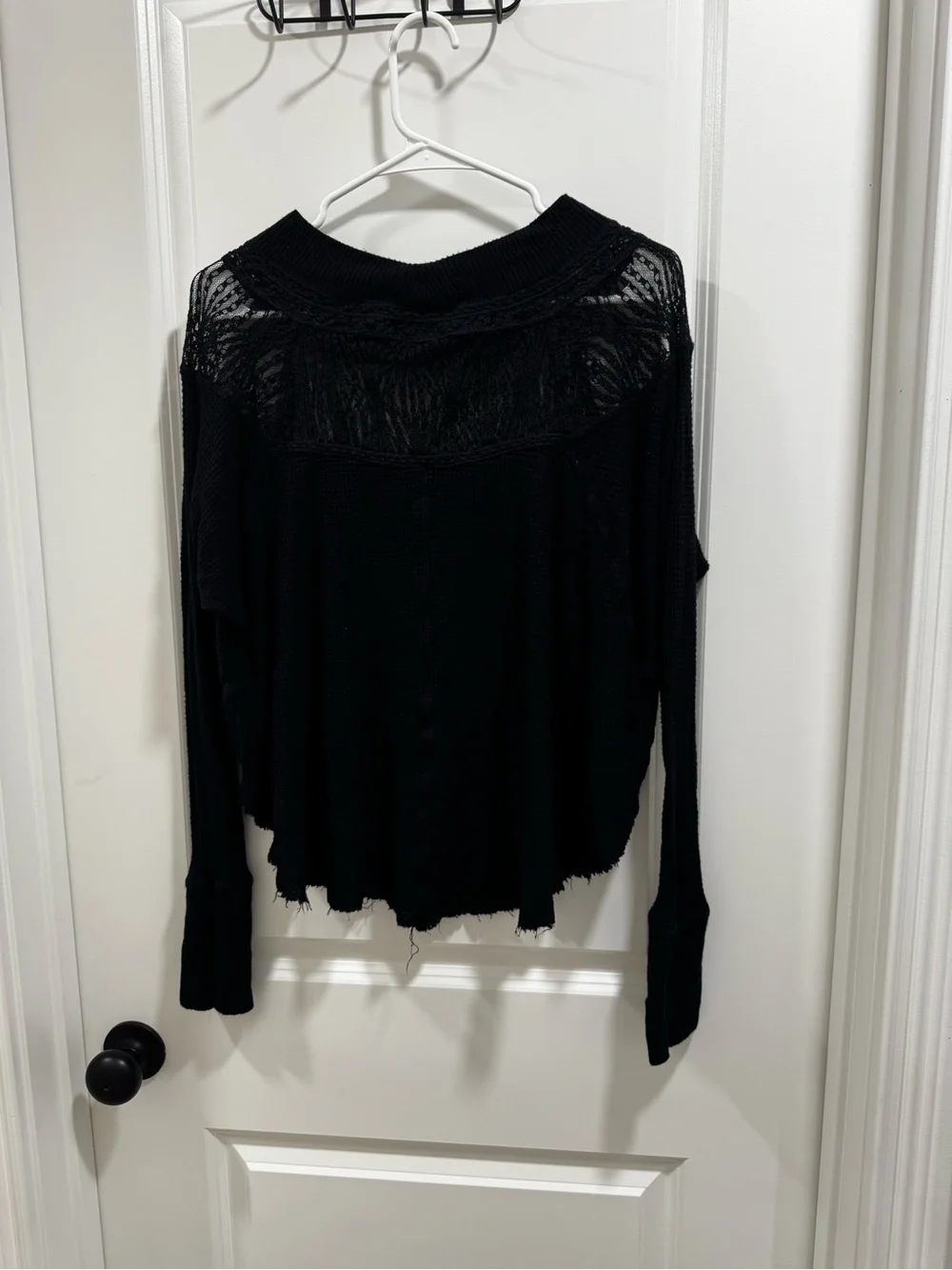 Free People Spring Valley Thermal Lace Top Black Raw Hem Small